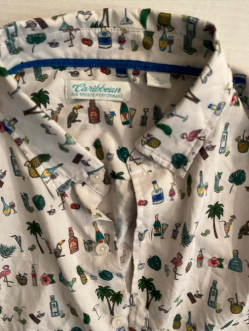 Caribbean Joe White Short-Sleeve Tropical Cocktail & Palm Print Shirt